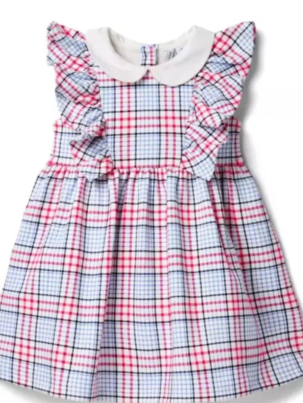 Janie and Jack Plaid Ruffle Sleeve Ponte Dress red white blue NWOT size 12-18 m